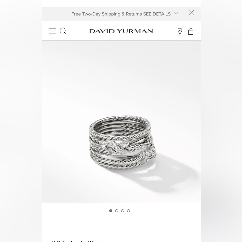 Double X Crossover Ring in Sterling Silver with Pavé Diamonds